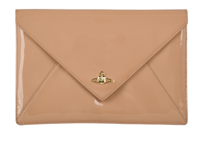 Envelope Clutch, &pound;90, Handbags, Beige, Patent Leather, Front view